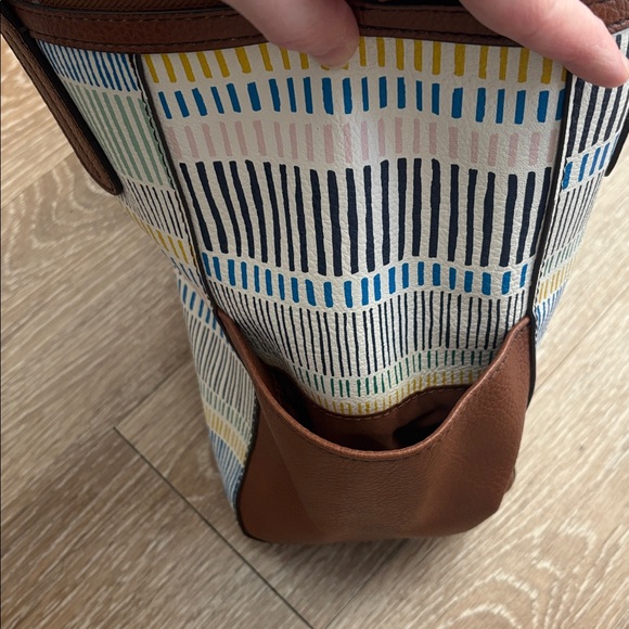 New! Fossil Mimi Shopper purse/tote, blue/green/brown multicolor stripe - Picture 8 of 15